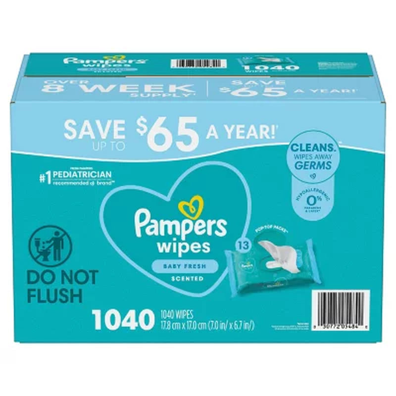 Pampers Scented, Baby Fresh Baby Wipes, 13 Packs (1040 Ct.)